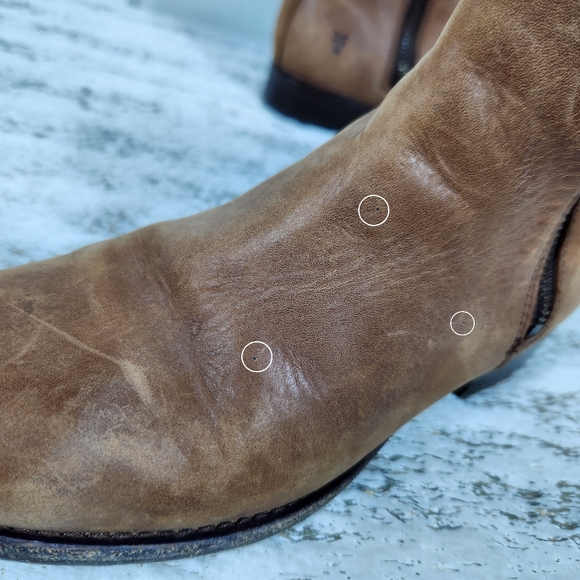 FRYE "Carly Chelsea" Cognac Double Zip Leather Ankle Bootie | Women's Size 6B - Picture 11 of 13